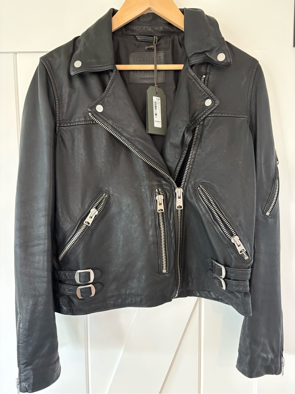 All Saints Black Leather Moto Jacket with Silver Hardware *NWT*